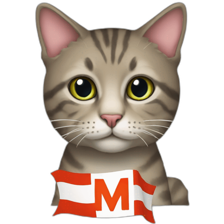 Cat with a flag with the letter M emoji