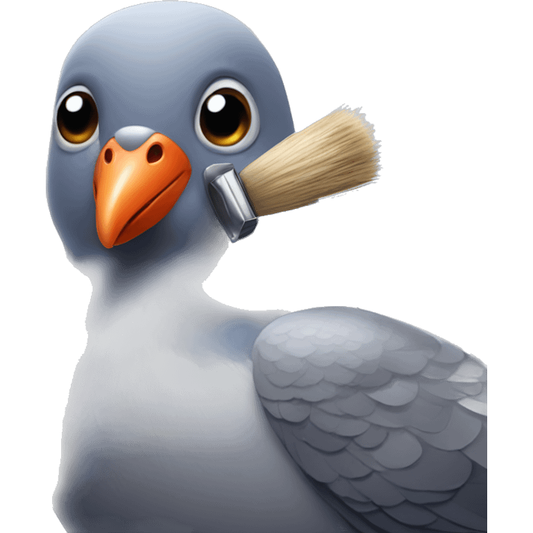 pigeon with big brush in mouth emoji