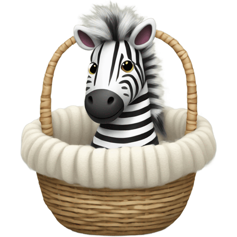 Cozy zebra in basket of soft wool emoji