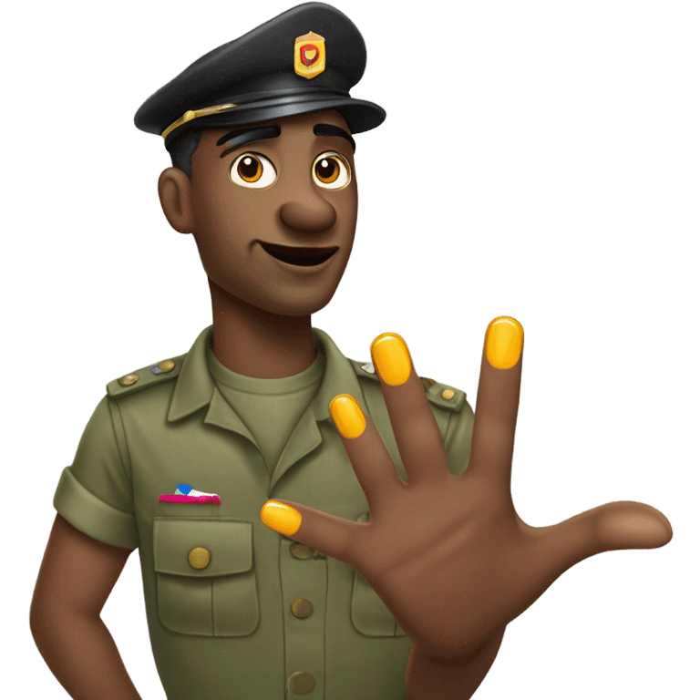 Sassy gay army guy, bent hand with nail polish emoji