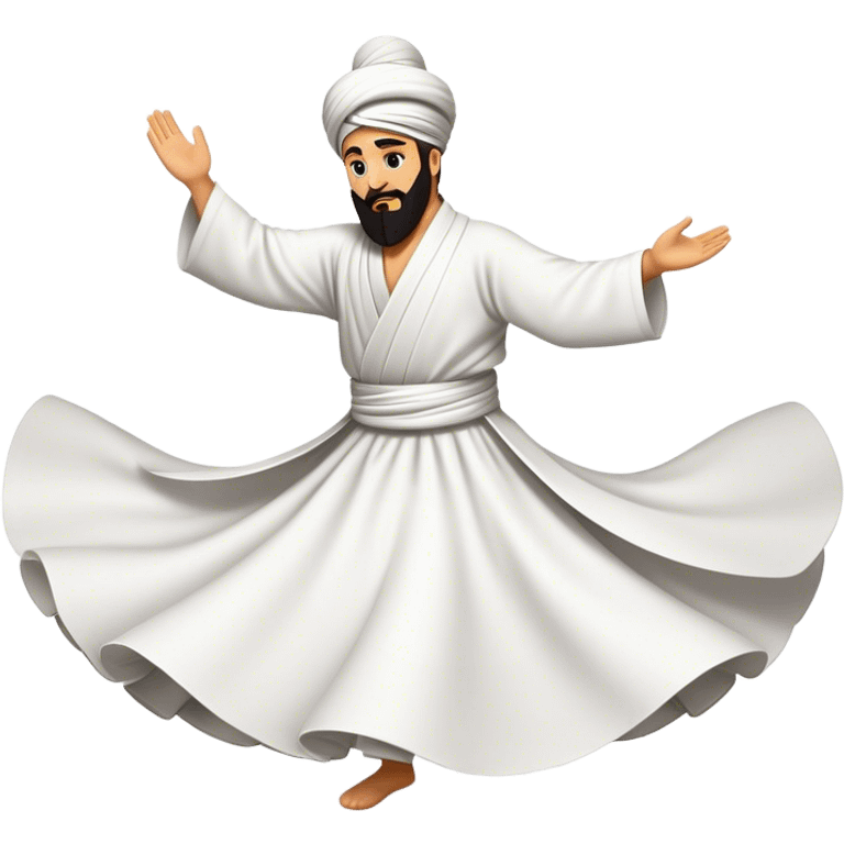 Cinematic Realistic Whirling Dervish Dance Emoji, depicted as a mesmerizing traditional Sufi dance scene with flowing robes and dynamic movement, rendered with vibrant textures and swirling mystical lighting that captures its spiritual energy. emoji