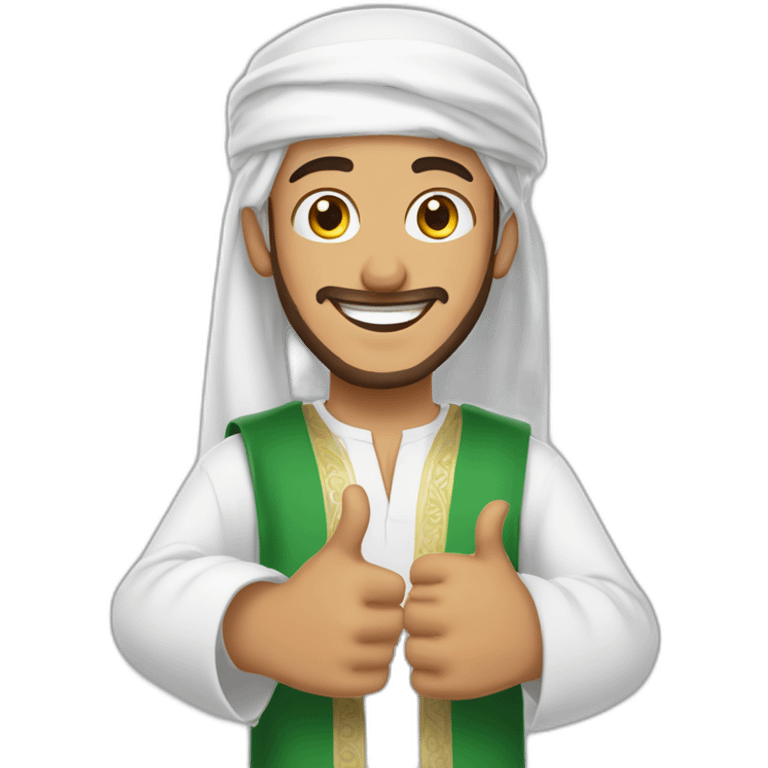 happy, young Arab man wearing omani dishdasha thumbs up  emoji