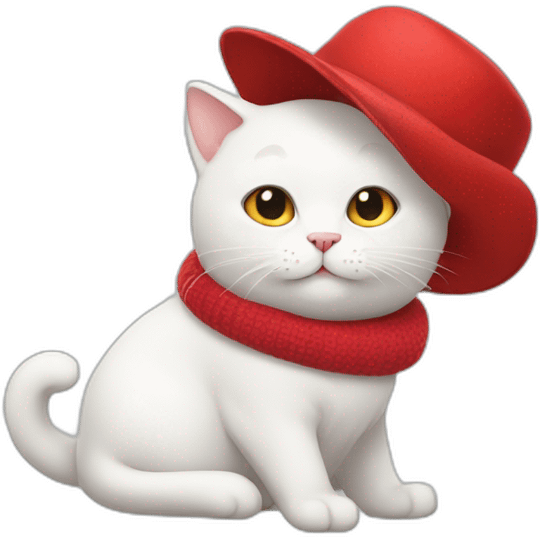 white cat with red hat emoji