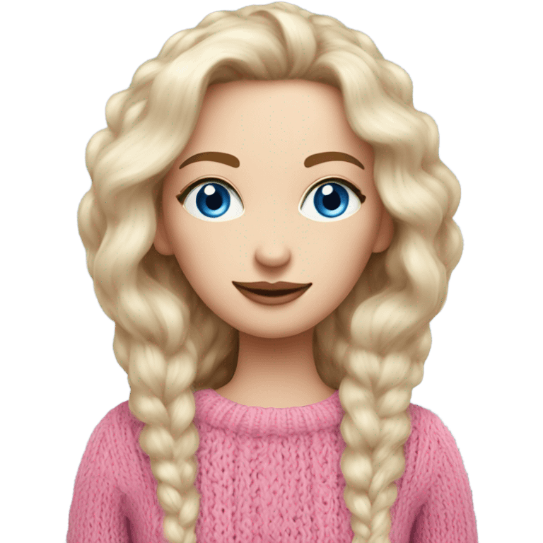 beautiful finnish fair hair woman with blue eye knitting pink sweater  emoji