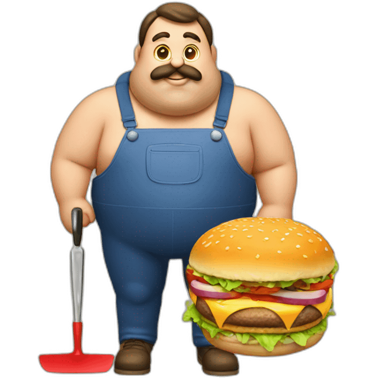 big fat man portuguese with burger and trowel emoji