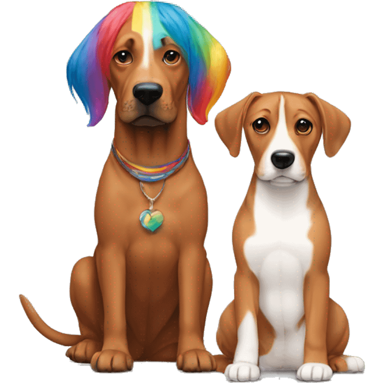 white male with rainbow colored hair alongside a brown rhodesian ridgeback emoji