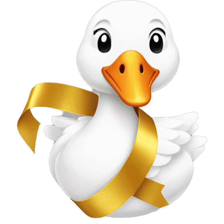 White goose and big golden ribbon emoji