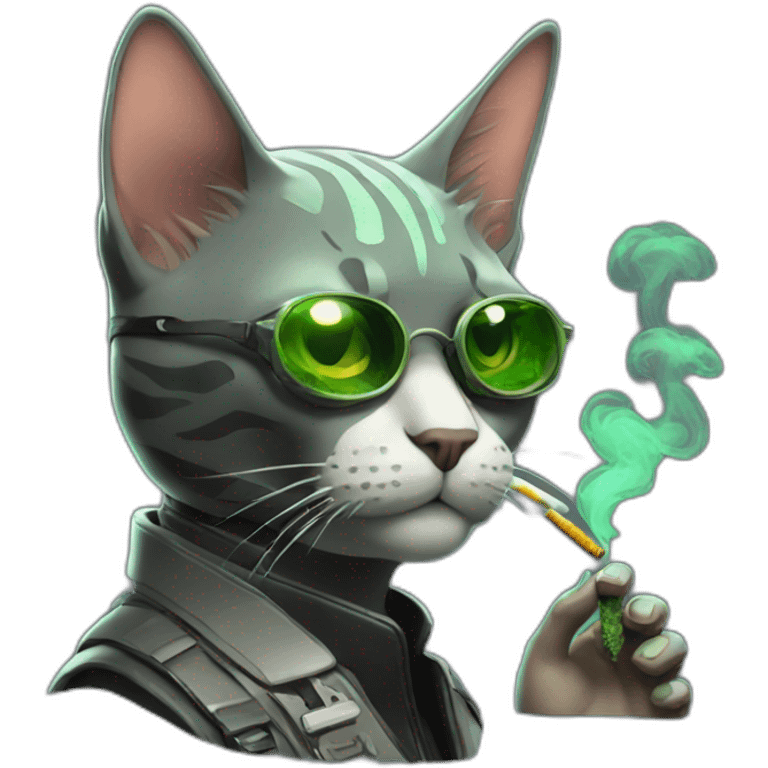 a cyberpunk cat smoking weed emoji