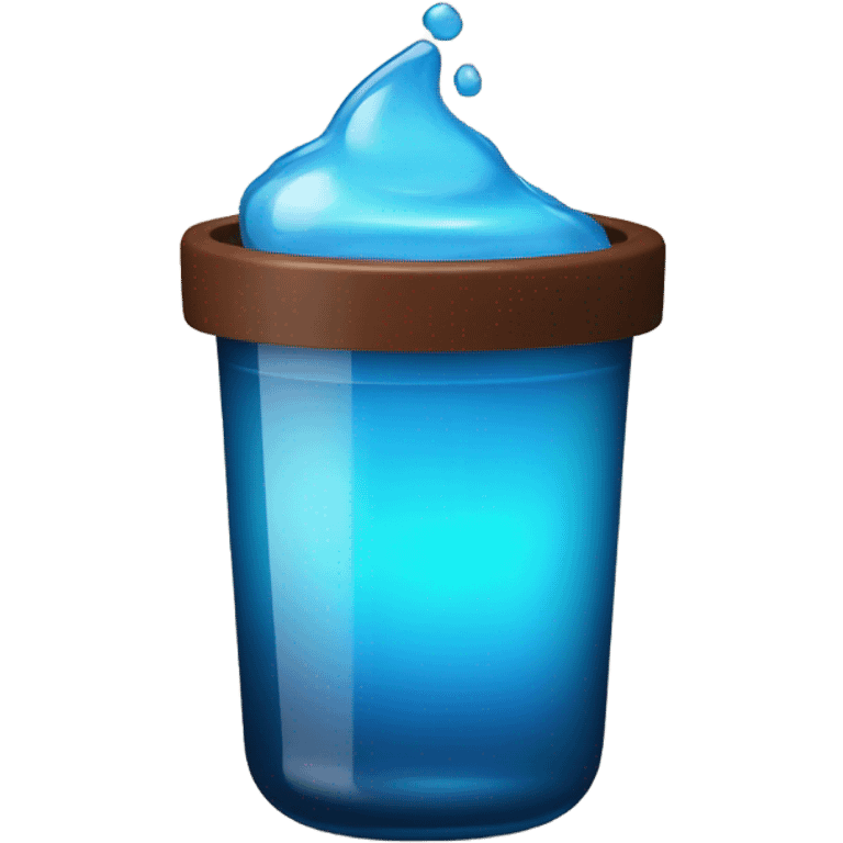 Small glass with brown lid on top blue glowy liquid inside emoji