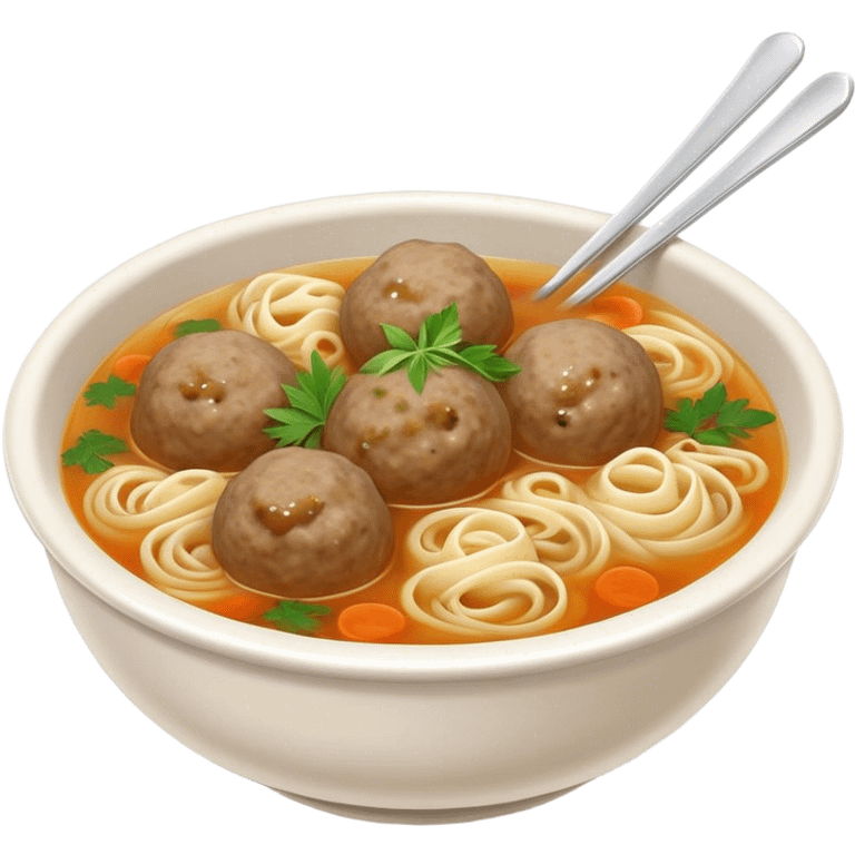 Cinematic Realistic Bakso Dish Emoji, showcasing savory meatball soup with noodles rendered with detailed textures and warm, inviting lighting. emoji