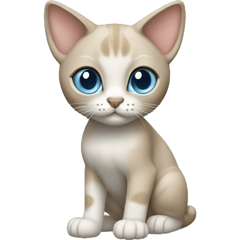 Thai breed cat with a light cream-brown body, dark gray nose and face, ears, and paws. sharp ears, and striking light blue eyes  emoji