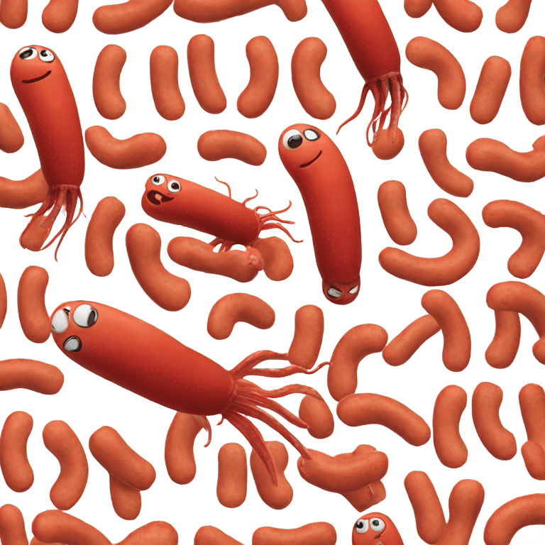 A red squid eating a sausage emoji