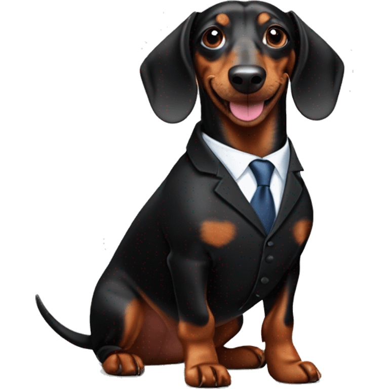 Happy black and brown Dachshund dog in suit emoji