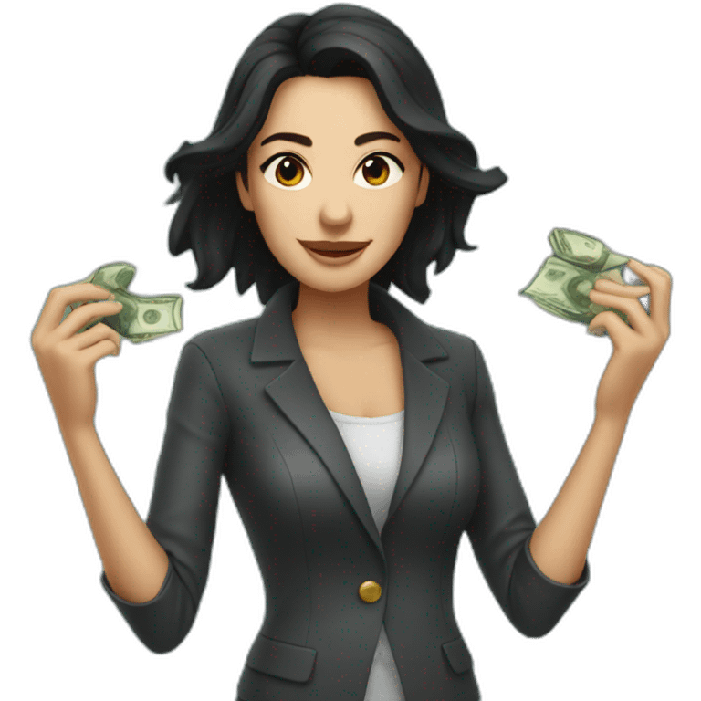 dark haired woman raining money emoji