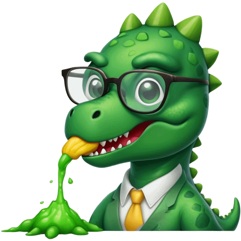 dinosaur in glasses puking emoji