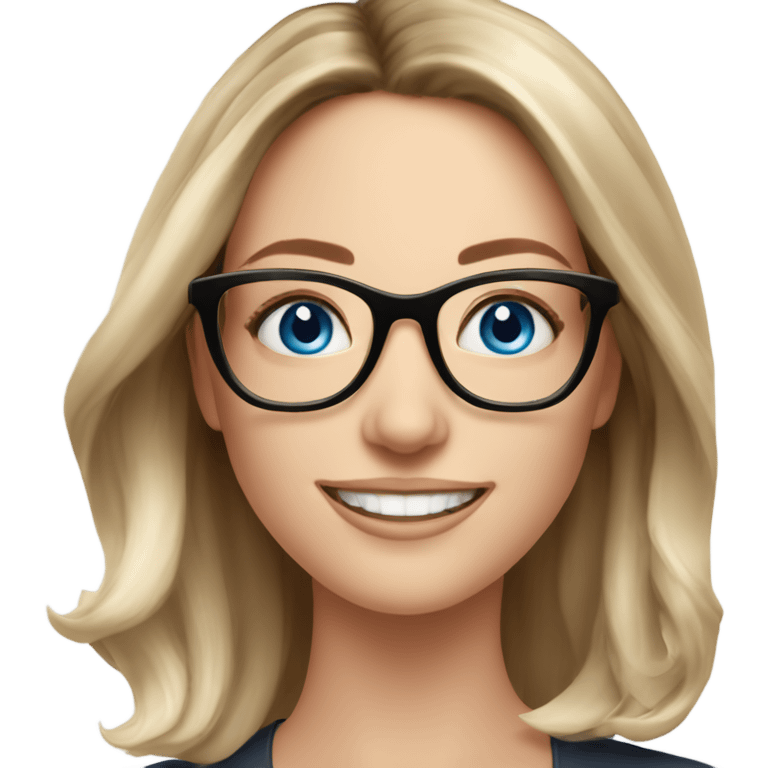 Shoulder length Balayage pale beautiful corporate woman with glasses and blue eyes happy  emoji