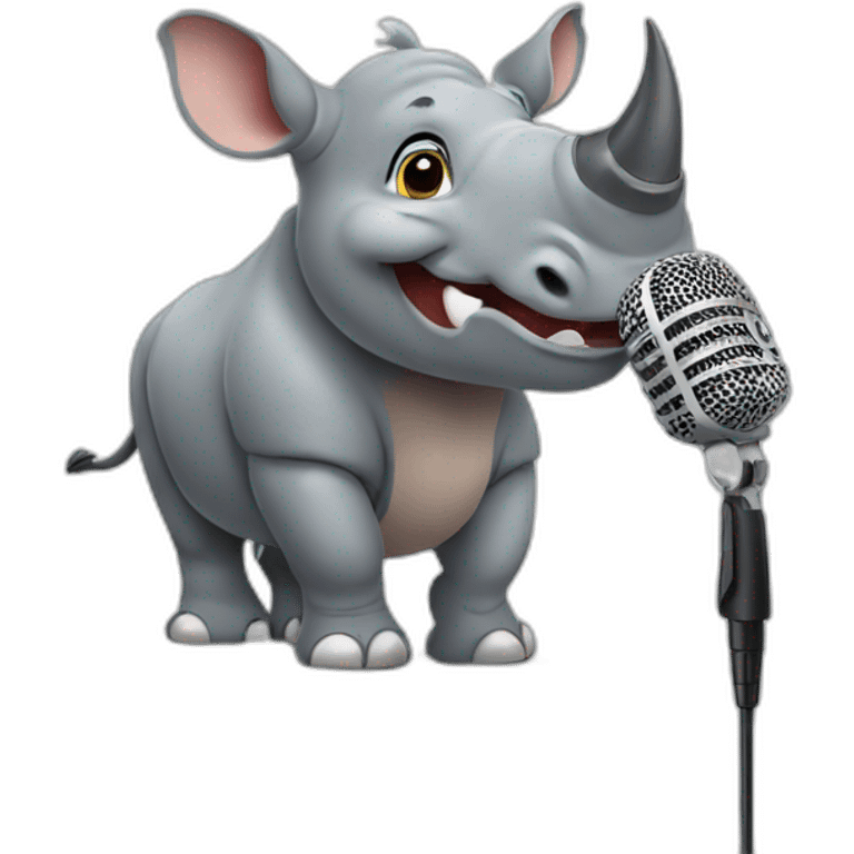 cute rhino with microphone emoji