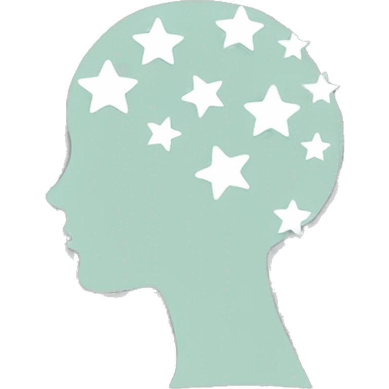 Silhouette profile woman head with 7 stars inside her brain emoji