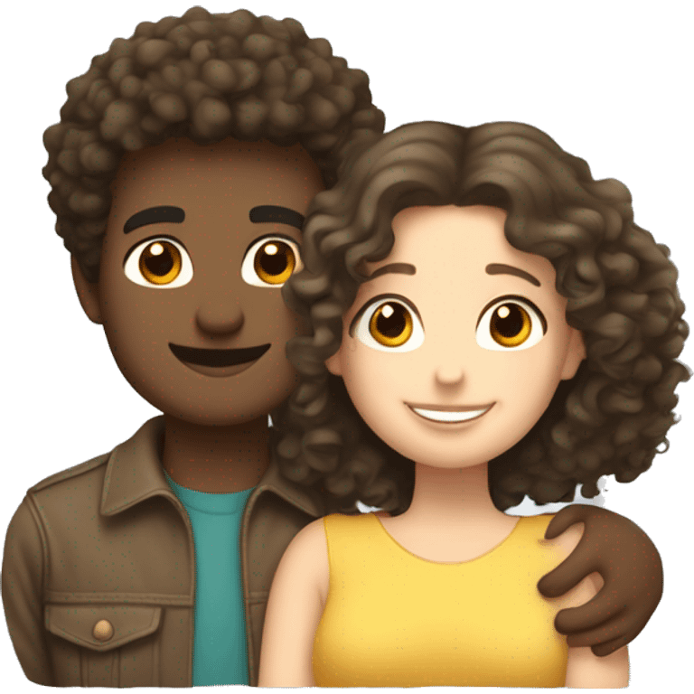 white curly head boyfriend and girlfriend hugging  with brunette hair  emoji