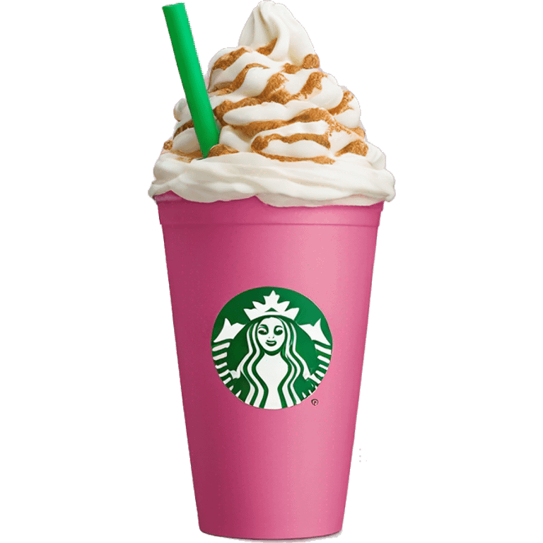 starbucks carmel ribbon crunch Frappuccino in a pink christmas cup with a green straw￼ emoji