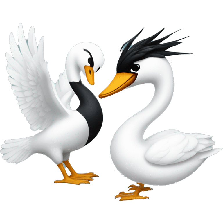 a swan and a magpie having a fight emoji