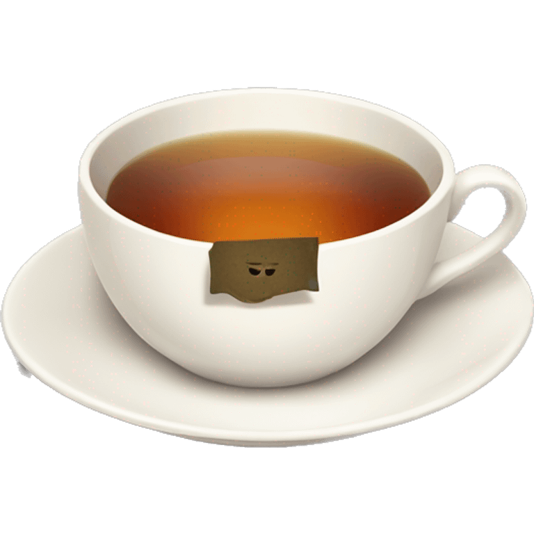 A cup of tea with a tea bag tag hanging off the side, resting on a saucer emoji