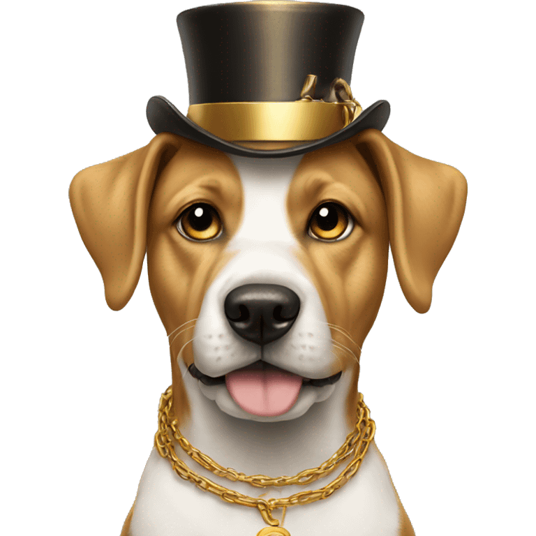 dog wearing golden chains and a golden tophat emoji