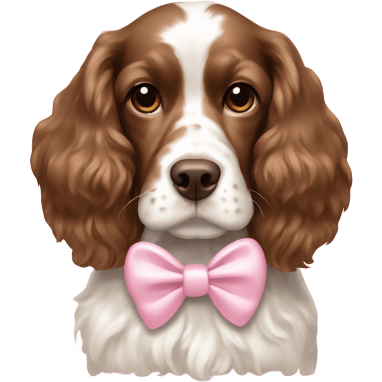 brown and white cockerspaniel with light pink bow emoji