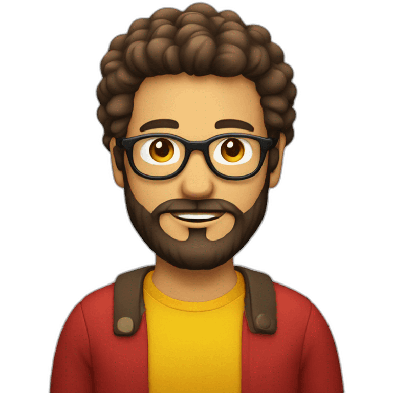 tête d'un homme brun avec la barbe et cheveux crépu nez rouge et lunette jaune emoji