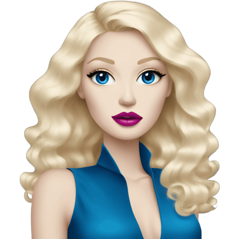 Hot girly pale blonde with blue eyes and pink lips wearing YsL emoji