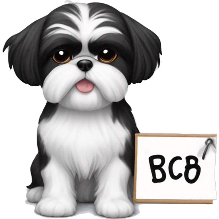 black and white shih tzu with a sign that says "boncc" emoji