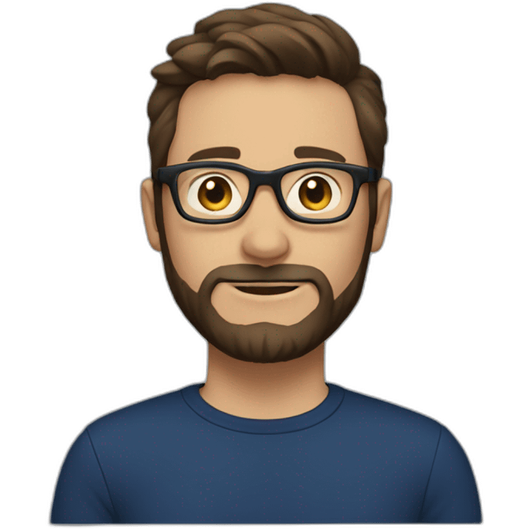 A man with short brown hair and Beard and round black glasses, wearing a dark blue shirt emoji