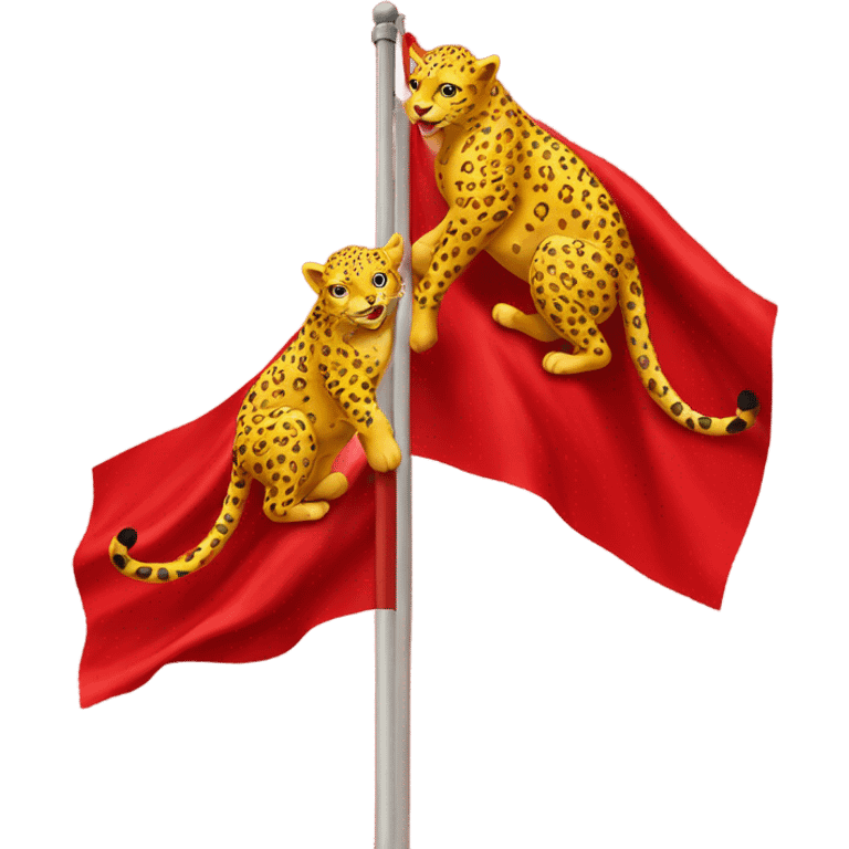 two yellow leopards on red flag emoji