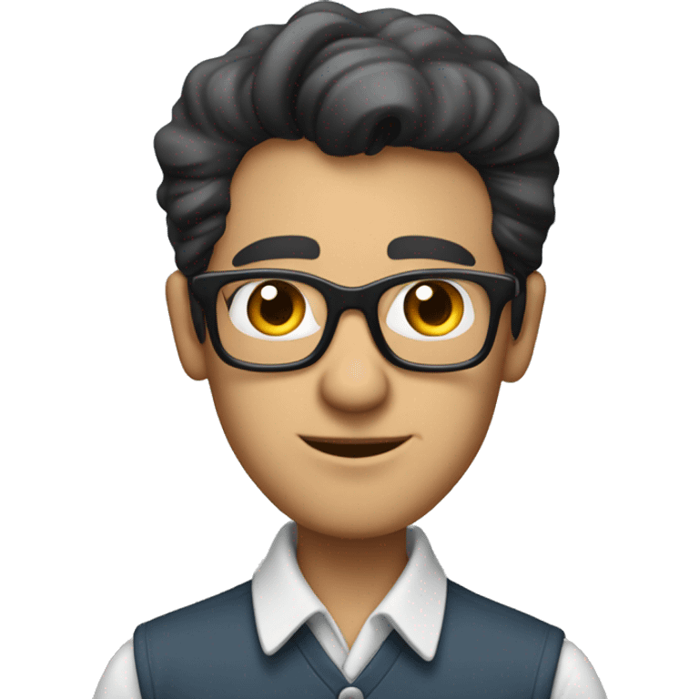 late 50's mechanical engineer with dark hair and glasses wearing a collared shirt emoji