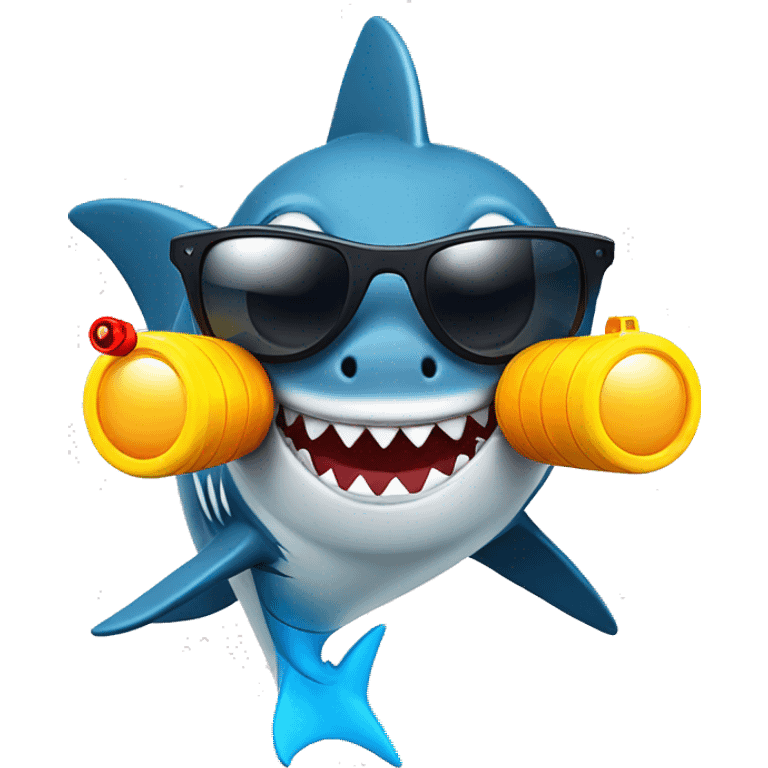 Shark with water gun and sun glasses emoji