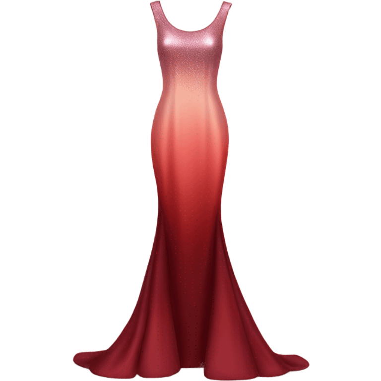 Realistic isolated long slim pastel red formal party satin dress with gradient shiny sparkling dark red emoji