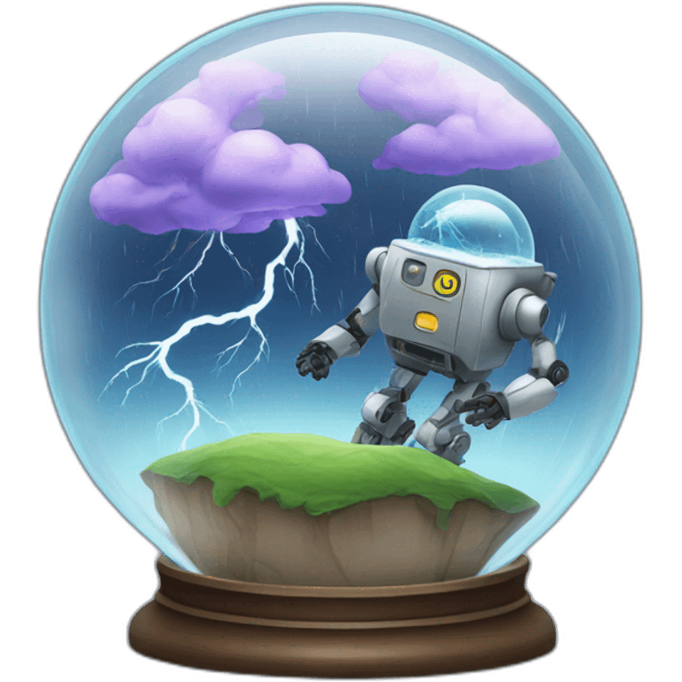 thunderstorm and robot in a glass globe emoji