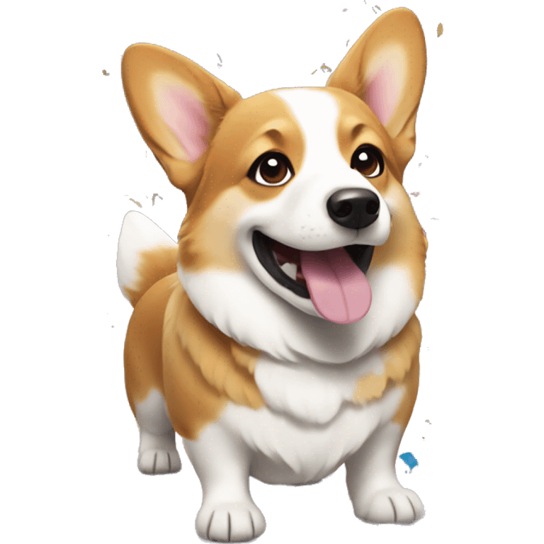 a corgi dog celebrating with confetti around it emoji