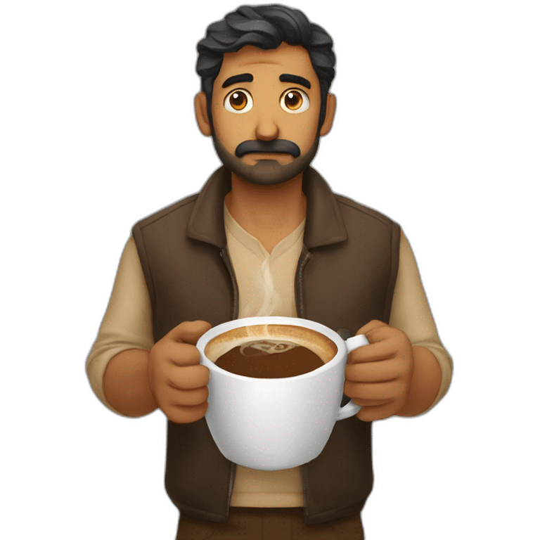 sad tukrish man with coffee in his hands emoji