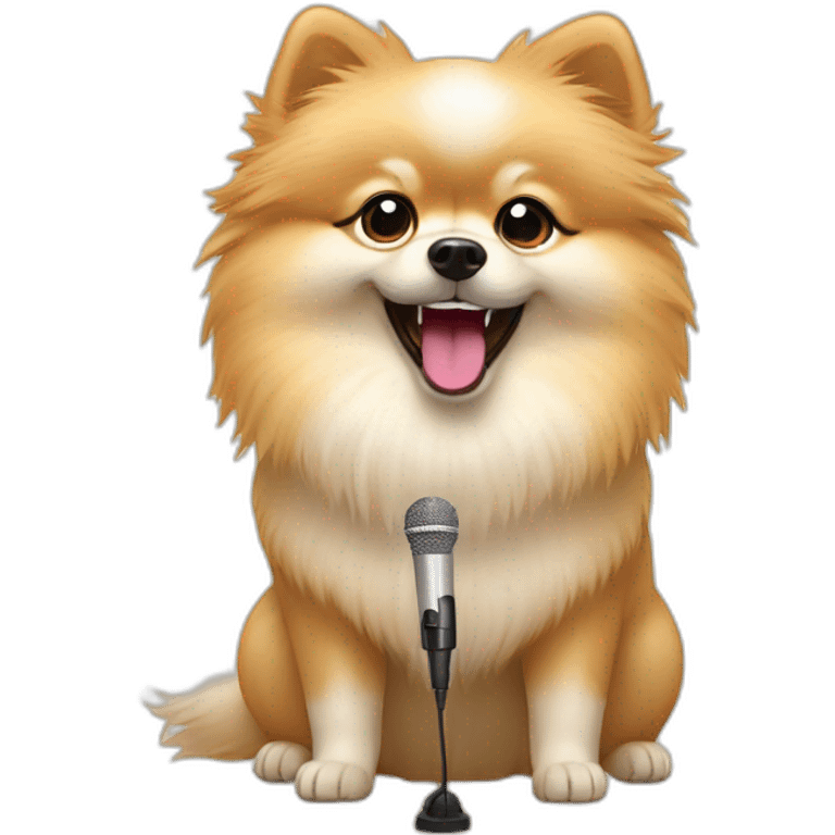 cream pomeranian singing karaoke emoji