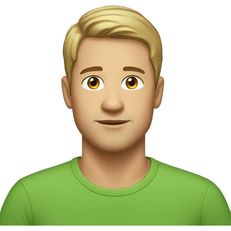 Man, light hair, green t shirt, brown eyes, very short hair emoji