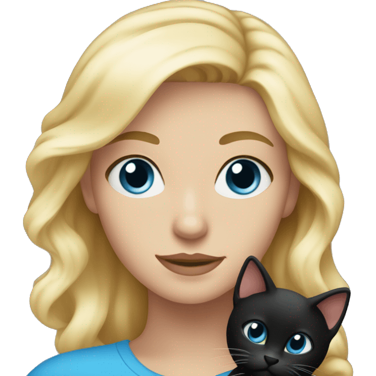 one blond young woman with blue eyes with black kitty in her arms emoji