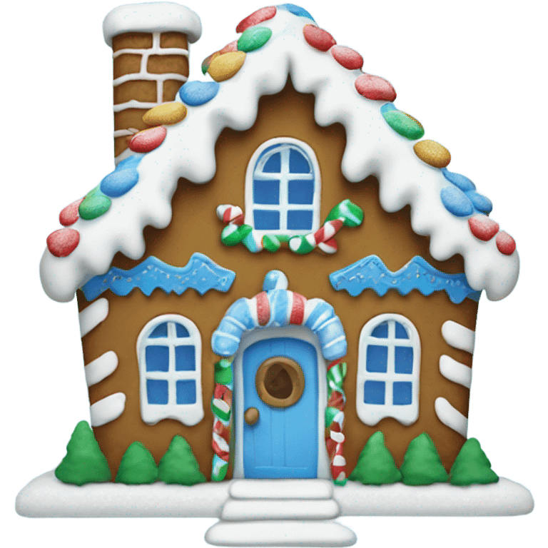 A blue and white gingerbread house emoji