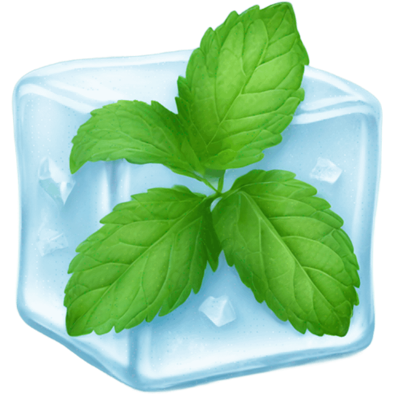 white ice cube with mint leaves on it emoji