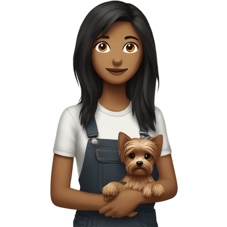 dark hair girl with biver-yorkshire terrier  emoji