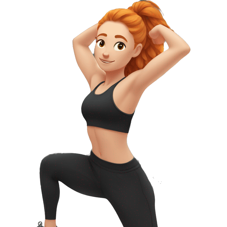 Aesthetic cute Ginger girl in black gym fit full body stretching  emoji