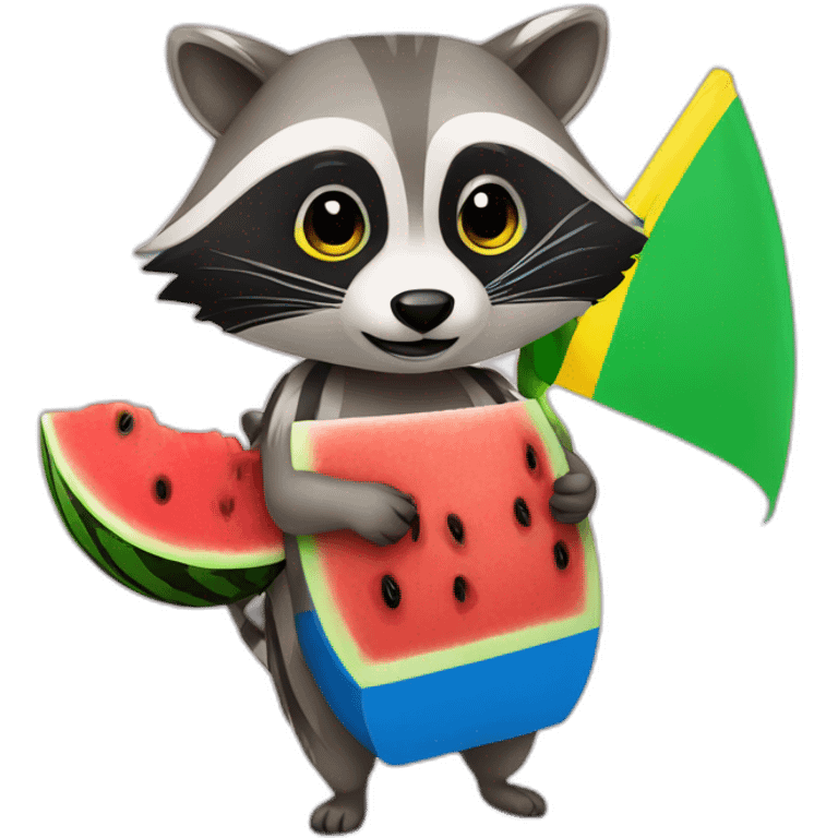 raccoon with a watermelon and the Ukrainian flag emoji