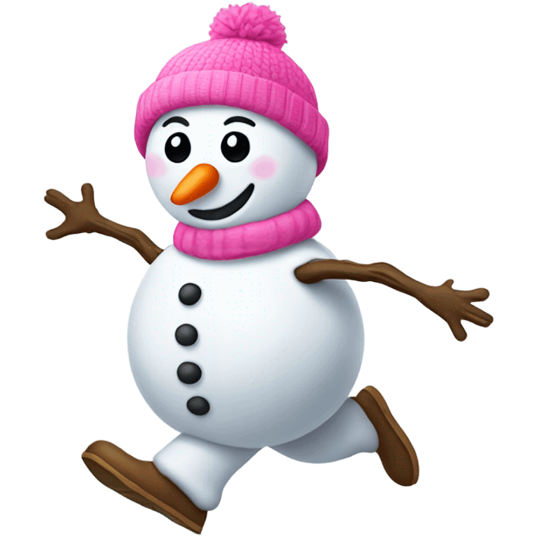 Snowman with a pink hat running emoji