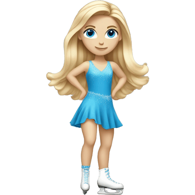 Blonde girl, long hair with blue eyes figure skating in dress emoji