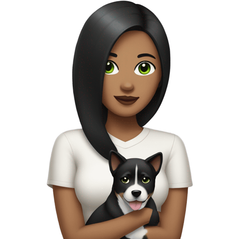 women with black hair green eyes and nouse piercing holding an akita dog  emoji